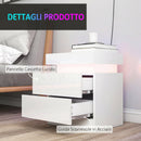 Set 2 Comodini 45x35x52 cm LED a 16 Colori e 4 Modalità con 2 Cassetti in Legno Bianco Lucido      