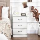 Comodino Camera da Letto 40x35x58 cm con 3 Cassetti Maniglie in Alluminio e Design Anti-Ribaltamento in Truciolato Bianco      