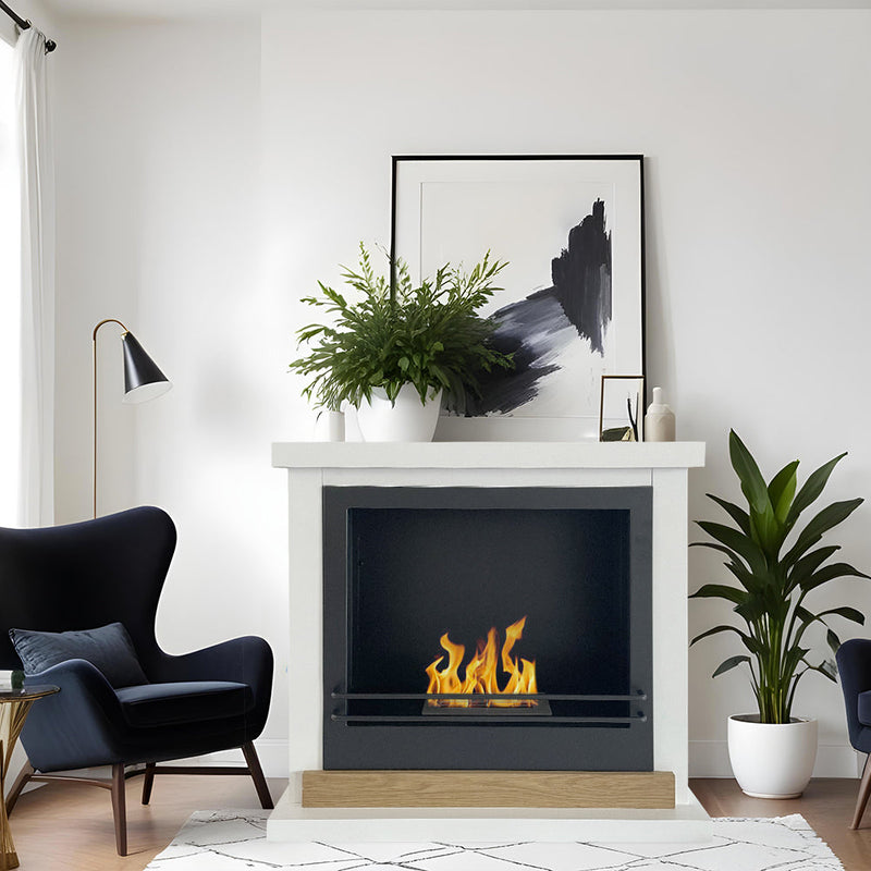 Camino a Bioetanolo da Pavimento 75x28x70 cm Stoccolma in Legno Bianco 