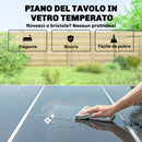 Set 7 Pezzi Pranzo da Giardino con Tavolo Rettangolare 150x90x72 cm e 6 Sedie Impilabili in Metallo e Texteline Grigio      
