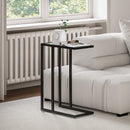 Tavolino da Salotto a Forma di C 46x25x63,5 cm in Vetro e Acciaio Nero  