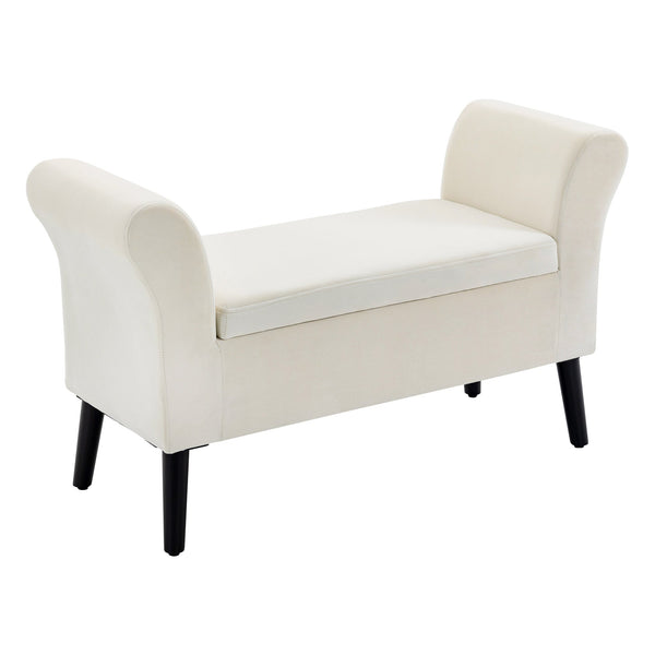 prezzo Panca Contenitore con Braccioli 111,5x41x65 cm in Tessuto Effetto Velluto e Legno Bianco Crema