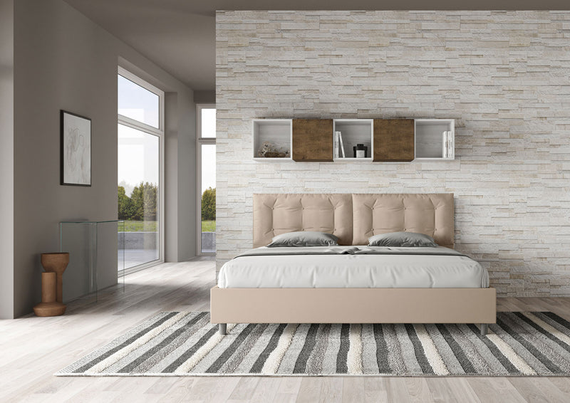 Letto Matrimoniale Imbottito in Similpelle Annalisa Large Tortora Varie Misure