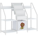 Libreria Montessoriana per Bambini 3-8 Anni 93x30x76 cm con 3 Ripiani in Tessuto Scomparti e Cassetto in Metallo e Truciolare Bianco      