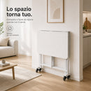 Tavolo Pieghevole Multiuso 120x80x75 cm con 4 Ruote con Freno in MDF Bianco Frassinato      