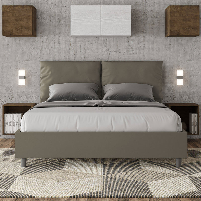 Letto Matrimoniale con Alzata Comoda Imbottito in Similpelle Antea Cappuccino Varie Misure