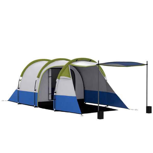 sconto Tenda da Campeggio Impermeabile 420x200x150 cm con 2 Aree e 3 Ingressi in Poliestere e Fibra di Vetro Verde