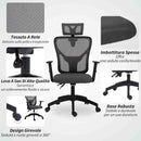 Sedia da Ufficio Ergonomica e Regolabile 66x61x106-116 cm con Supporto Lombare e Poggiatesta in Tessuro a Rete Grigio      