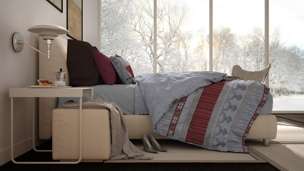 Housse de couette avec taies d'oreiller imprimées Athena Rudolph Rouge Différentes tailles sconto