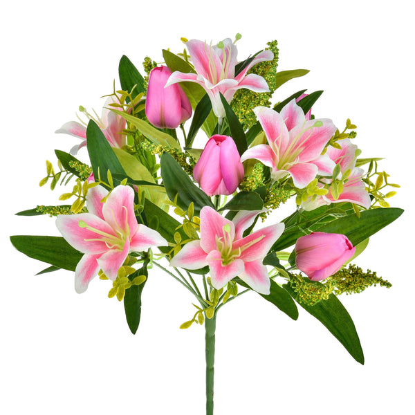 sconto Set 4 Bouquets Artificiels de Tulipes et Lys Artificiels Hauteur 37 cm Rose