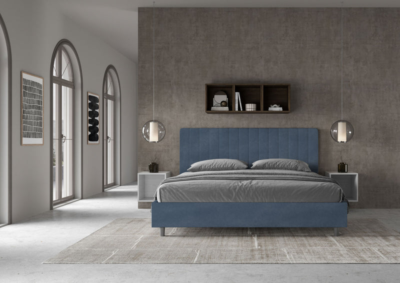 Letto Matrimoniale Imbottito in Microfibra Agueda Blu Varie Misure