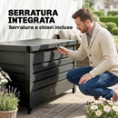 Panca Contenitore da Esterno 120x61x67 cm Capienza 350L con Coperchio Bloccabile in Acciaio Grigio      