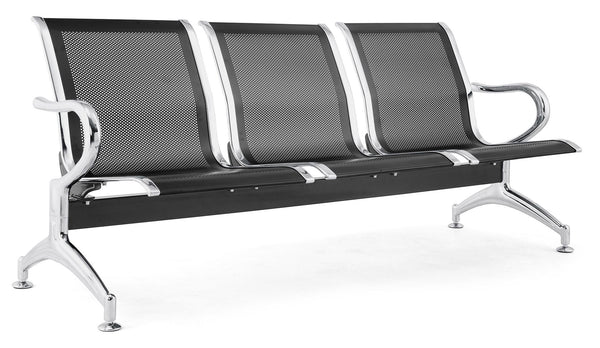 Banc pour salle d'attente 3 places en acier noir Tosini Office sconto