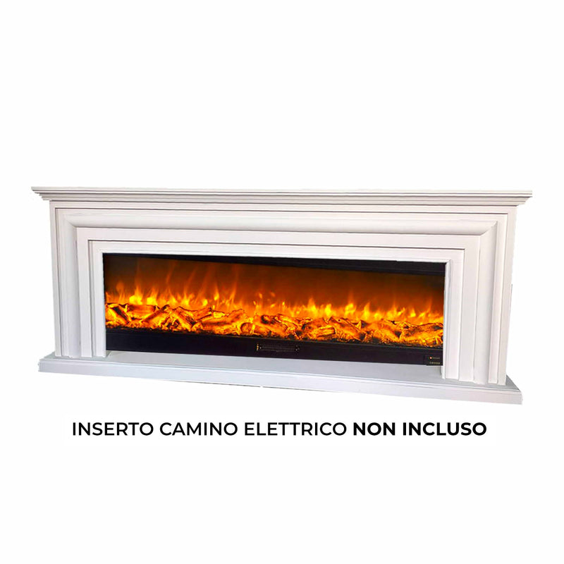 Cornice da Pavimento per Inserto Camino Elettrico 200x83x33 cm in MDF Sined Merapi Bianco