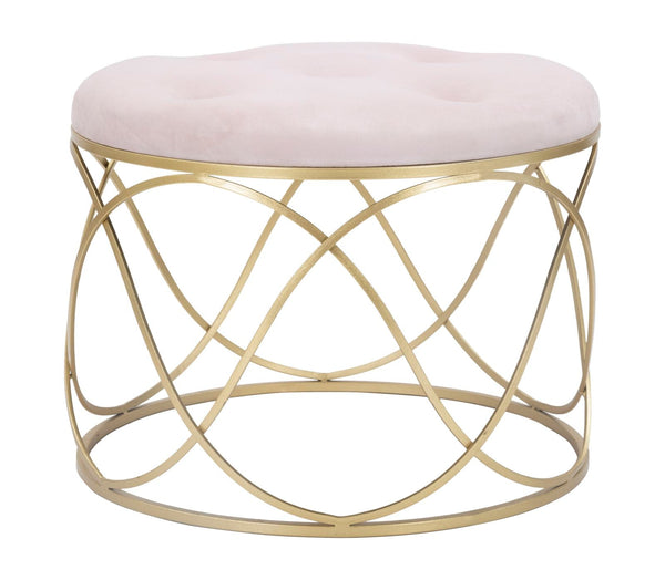prezzo Pouf Luty Ø60x45 cm en Fer et Éponge et Velours Rose et Or