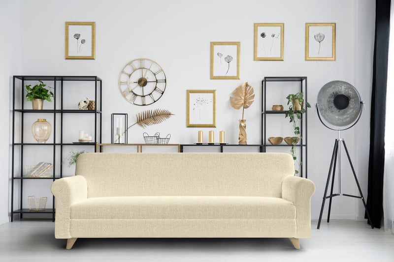 Copridivano 1, 2 E 3 Posti Elasticizzato in Tessuto Panna