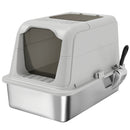 Lettiera per Gatti Chiusa 60,4x40,4x41,8 cm con Coperchio 2 Ingressi Paletta e Sacchetto Deodorante in Acciaio Inox e PP Grigio Chiaro      