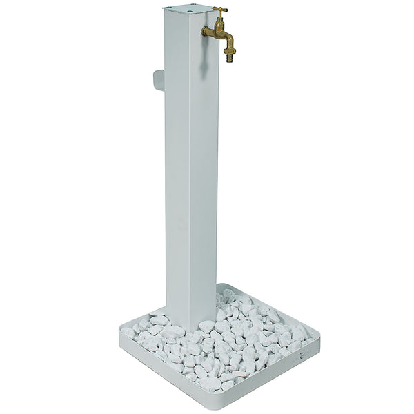 Fontana da Giardino con Rubinetto in Ottone e Base con Ciottoli 40x40x97 cm in Acciaio Bianco acquista