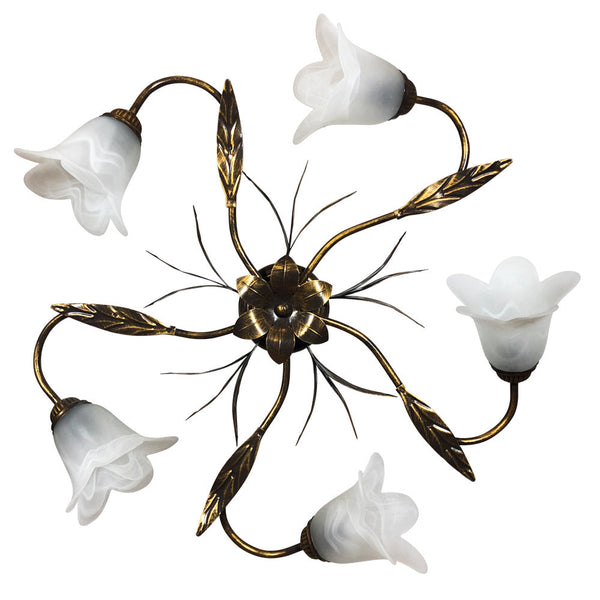 prezzo Plafonnier 5xE14 Marron Or Cadre Blanc Verre Épongé E-Energy Amelia