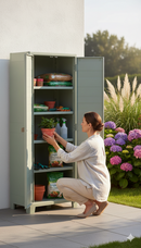 Armadio da Giardino 4 Ripiani 80x44x182 cm Keter Planet Outdoor Alto Grigio e Verde