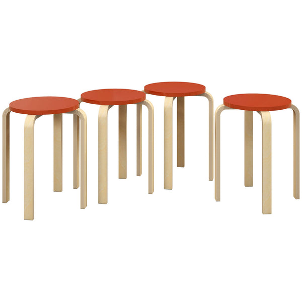 acquista Set 4 Sgabelli Impilabili Rotondi in Legno 40x54 cm Rosso e Legno