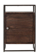 Comodino 1Door Burn 45x30x66 cm in Legno di Acacia e in Ferro Marrone