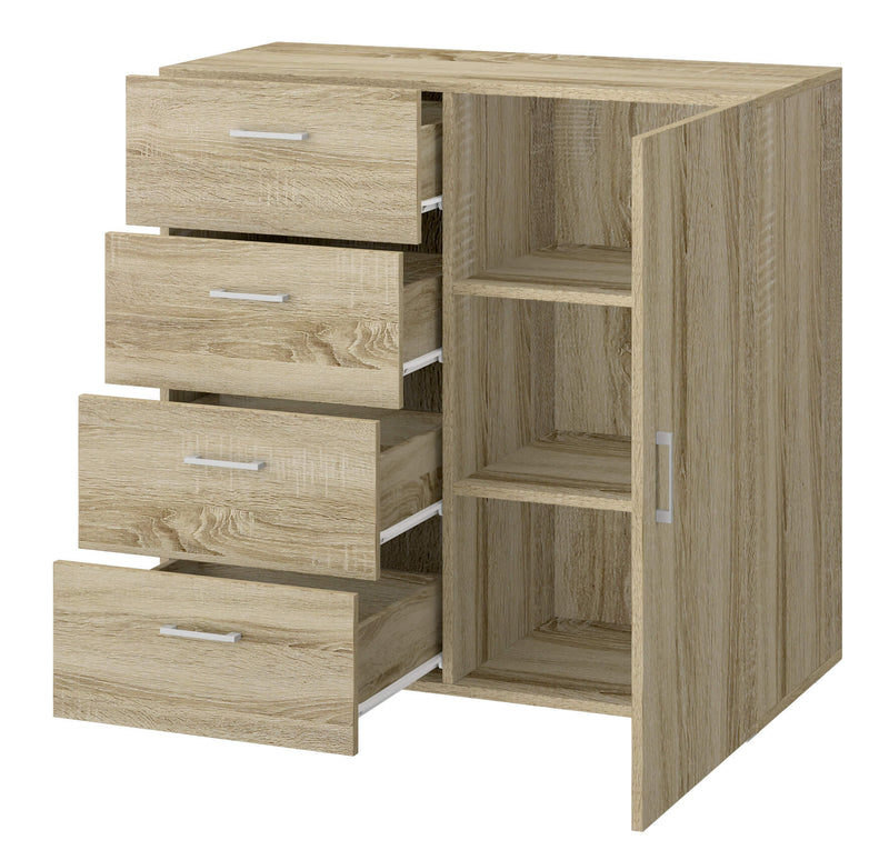 Cassettiera 4 Cassetti con Anta 90x41x87 cm in MDF Rovere