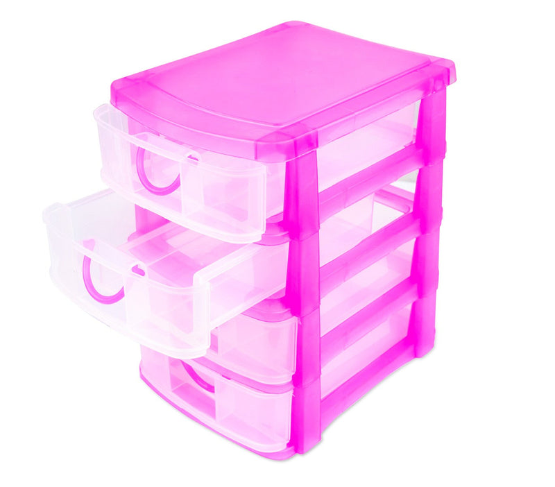 Cassettiera 4 Piani 13x17x18 cm plastica rigida colorata Fucsia