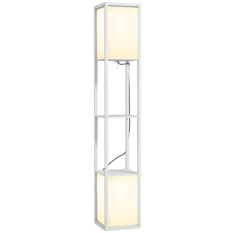 Lampada da Terra con 2 Paralumi E27 40W e 2 Ripiani  26x26x156 cm Bianco  