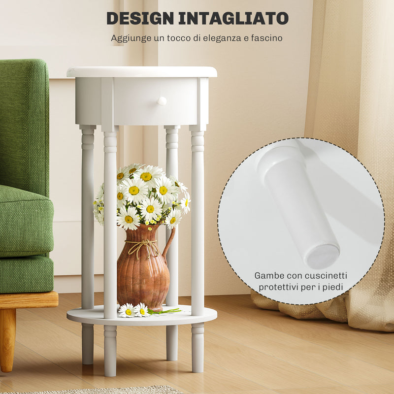 Set 2 Comodini con Cassetto Rotondi Ø35,5 x 71 cm in Legno Bianco 