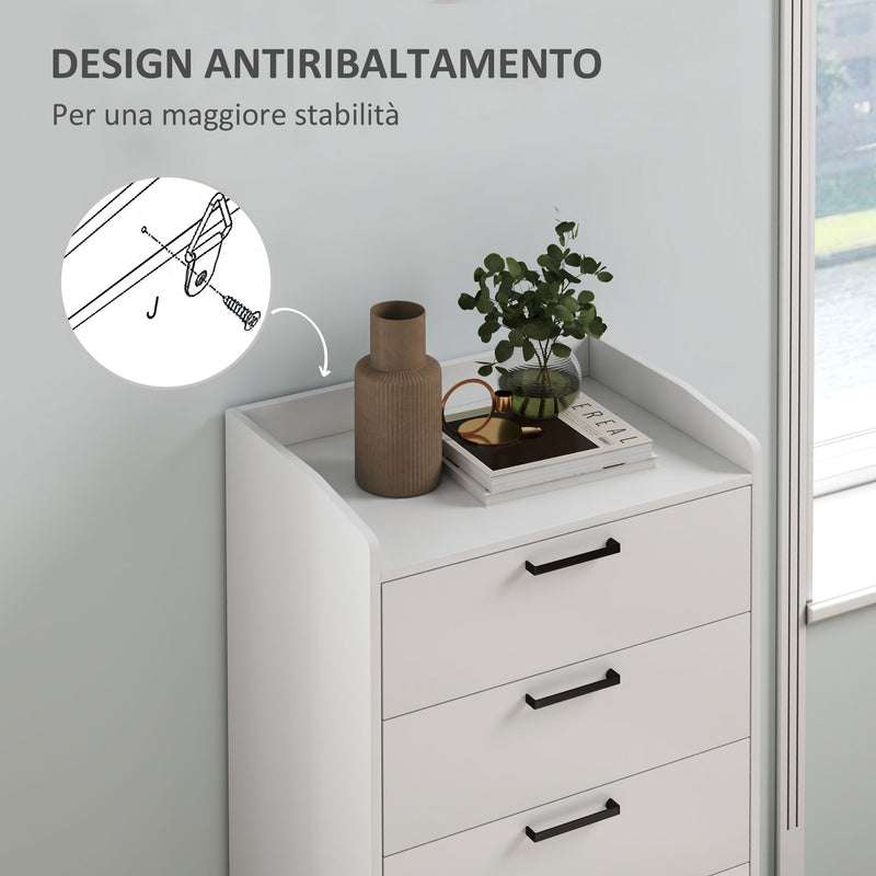 Cassettiera 5 Cassetti 60x40x114 cm in Legno Bianco  