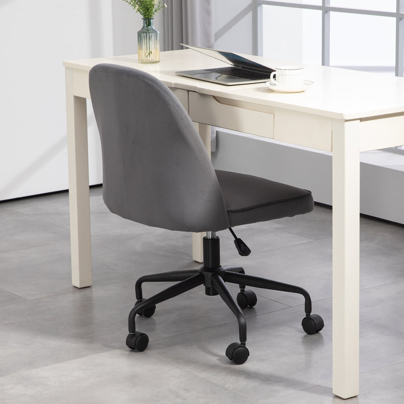 Sedia Poltrona Operativa da Ufficio con Funzione Dondolo 52x52x80-88 cm in Tessuto Vellutato Grigio