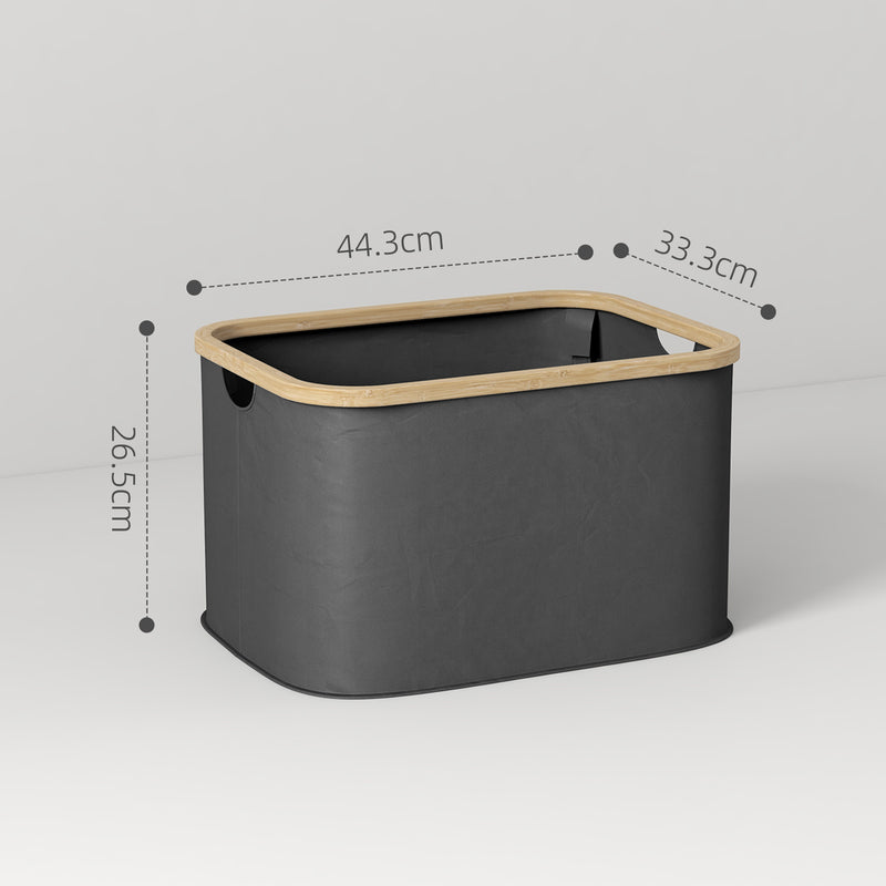 Cesto Portabiancheria Pieghevole da 36L in Bambù e Poliestere Nero  