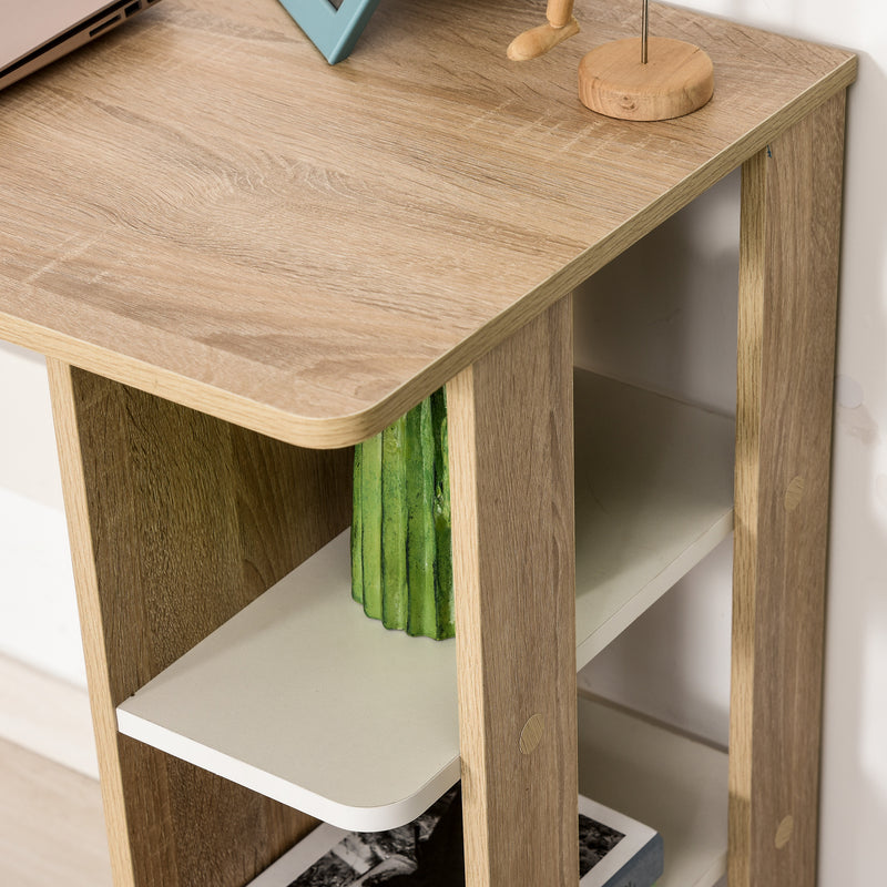 Scrivania Moderna in Legno con Scaffale a 3 Ripiani 100x44x74 cm in Truciolato Bianco e Quercia