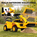 Ruspa Cavalcabile per Bambini 1-4 Anni 95x29x41 cm con Rullo Compressore Sollevabile Clacson e Vano Sotto Sedile in PP Giallo      