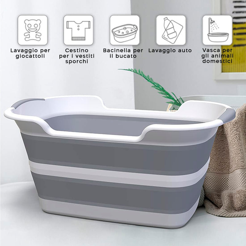 Cesto per Biancheria Richiudibile 27 Litri con Manici e Tappo in Silicone Grigio