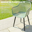 Set 4 Sedie da Giardino 56x51x84 cm con Schienale Diamantato e Braccioli in Metallo e PP Verde      