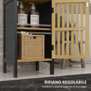 Mobiletto Bagno con Ripiano Aperto e Armadietto 32x30x90,5 cm in MDF e Bambù Nero e Color Legno