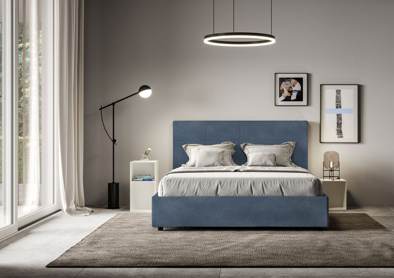 Letto 1 Piazza E Mezzo Imbottito in Microfibra Mika Blu Varie Misure