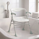 Sedia Doccia Pieghevole 51,5x61,5x63-74,5 cm con Braccioli Ribaltabili e Altezza Regolabile Portata 136 kg in Lega di Alluminio      