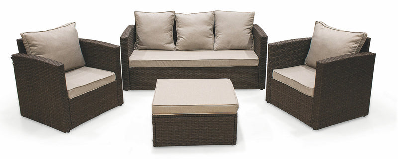 Set da Giardino Divano 2 Poltrone e Tavolino in Rattan Soriani Paros Grigio