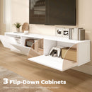 Mobile Porta TV fino a 82" Sospeso con 3 Armadietti a Ribalta e Ante Soft Close Bianco Lucido      