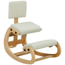 Sedia Ergonomica Inginocchiata 54x98x86 cm in Tessuto Effetto Lino e Legno Crema      
