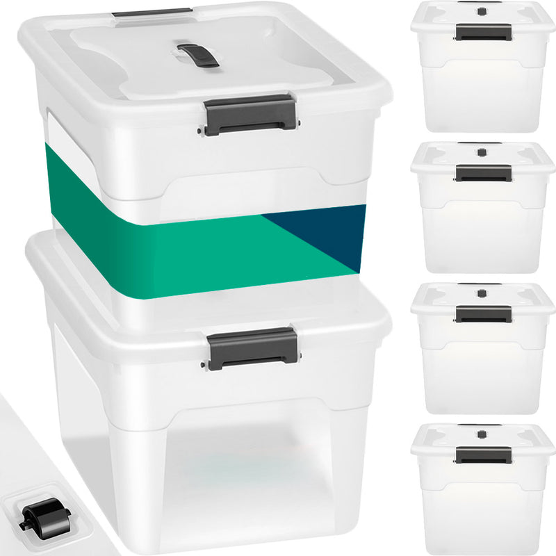 Set 4 Scatole Contenitori Salvaspazio Porta Oggetti da 60L Portaoggetti in Plastica Trasparente