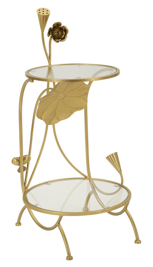 Tavolinetto 2 Ripiani Flowers Ø40x78 cm in Ferro e Vetro Oro sconto