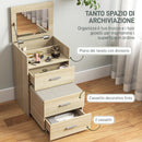 Tavolo Trucco Toeletta 50x40x113,5 cm con Specchio a Ribalta e Sgabello a Scomparsa in Legno Naturale      