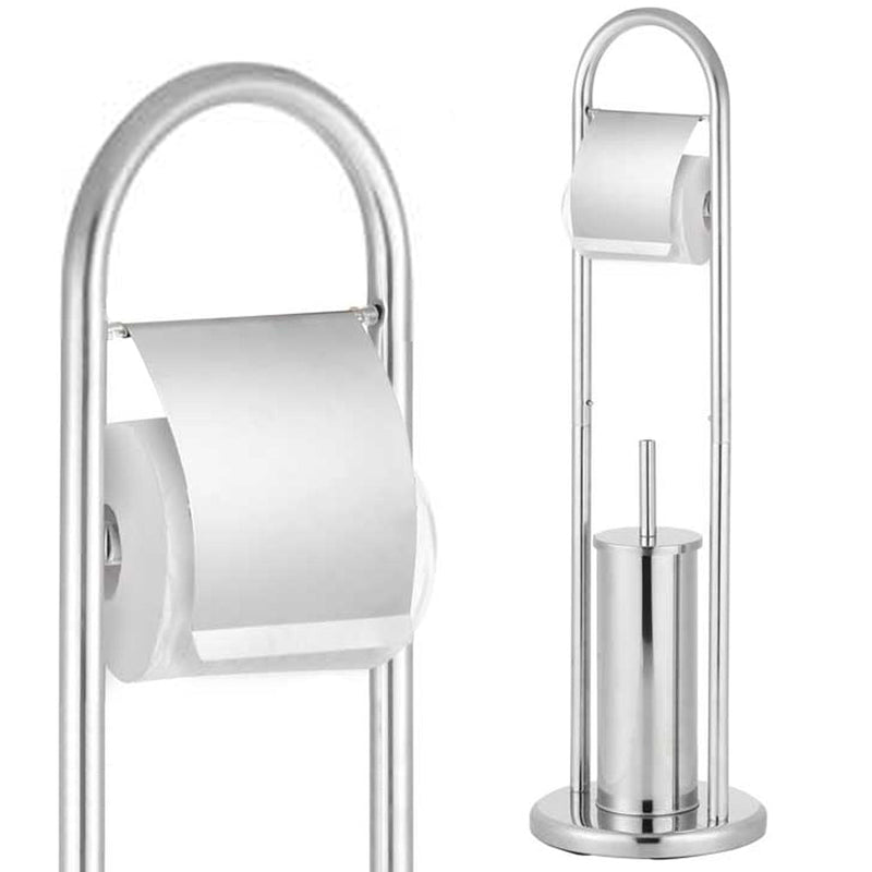 Piantana Portarotolo Con Portascopino in Acciaio Cromato Porta Carta Igienica