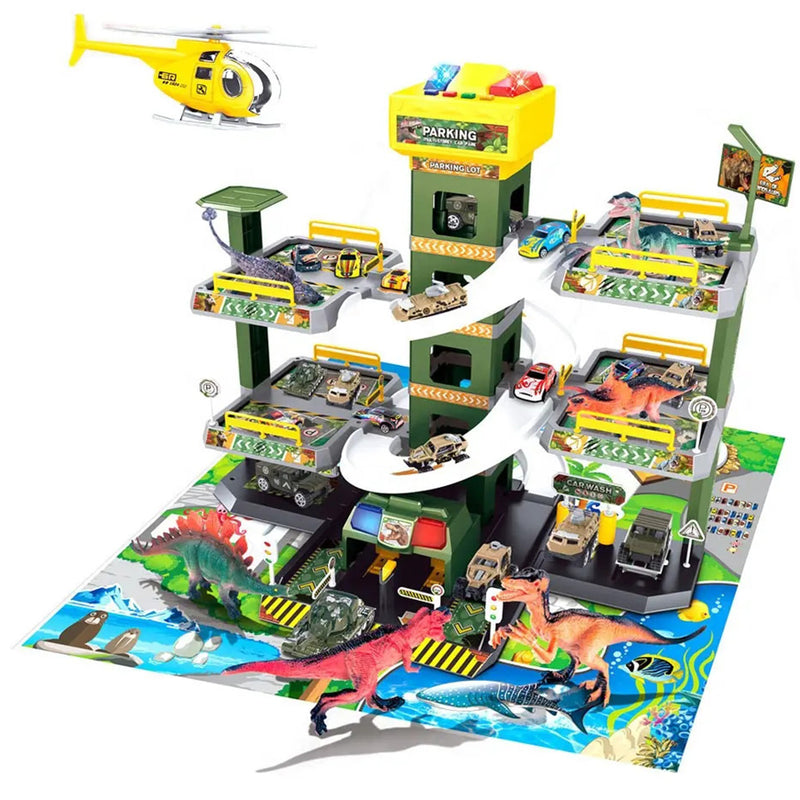 Garage GiocattoloMultilivello per Bambini con Dinosauri e Auto 5 Piani Multicolore