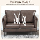 Divano 2 Posti Design Minimal 137x72x88 cm con Imbottitura Spessa in Poliestere Effetto Pelle Marrone Scuro  