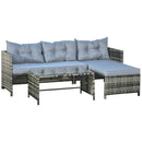 Set Salotto da Giardino Divano con Penisola e Tavolino in Rattan Grigio